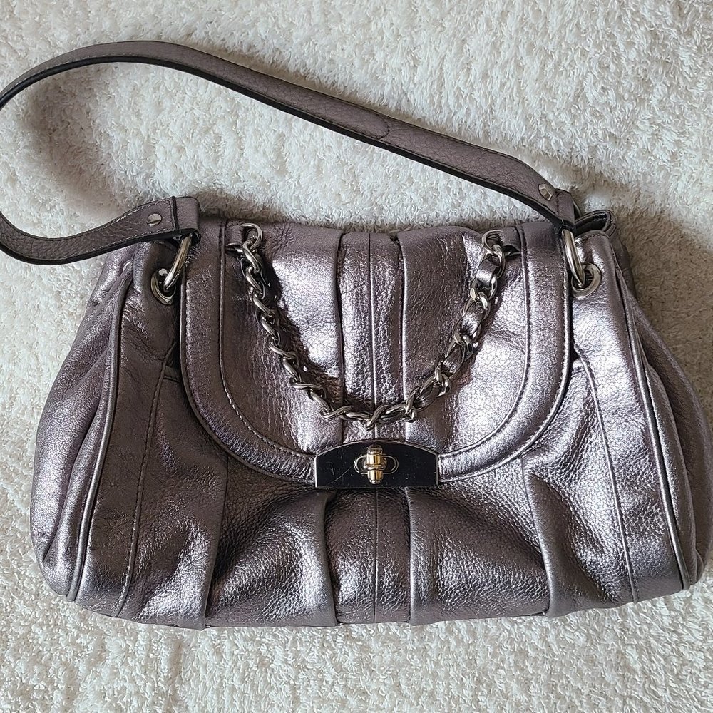 B. Makowsky Leather Shoulder Bag - Silver (EUC)